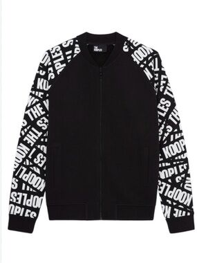 The Kooples Black Zip-Up Jacket with White Sleeve Print